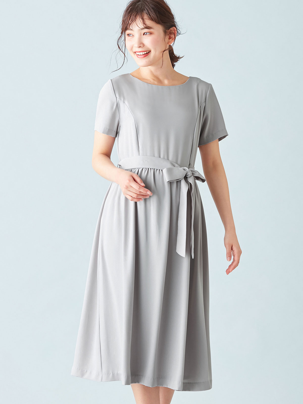 マタニティ ワンピース リボンベルト付ギャザーワンピース マタニティ 授乳服 マタニティウェア 授乳服通販 エンジェリーベ 公式