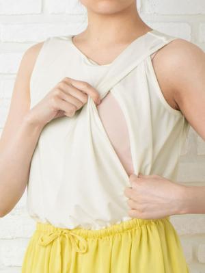マタニティ ワンピース|ノースリーブ異素材ドッキングワンピース　マタニティ・授乳服【出産後も長く使える】