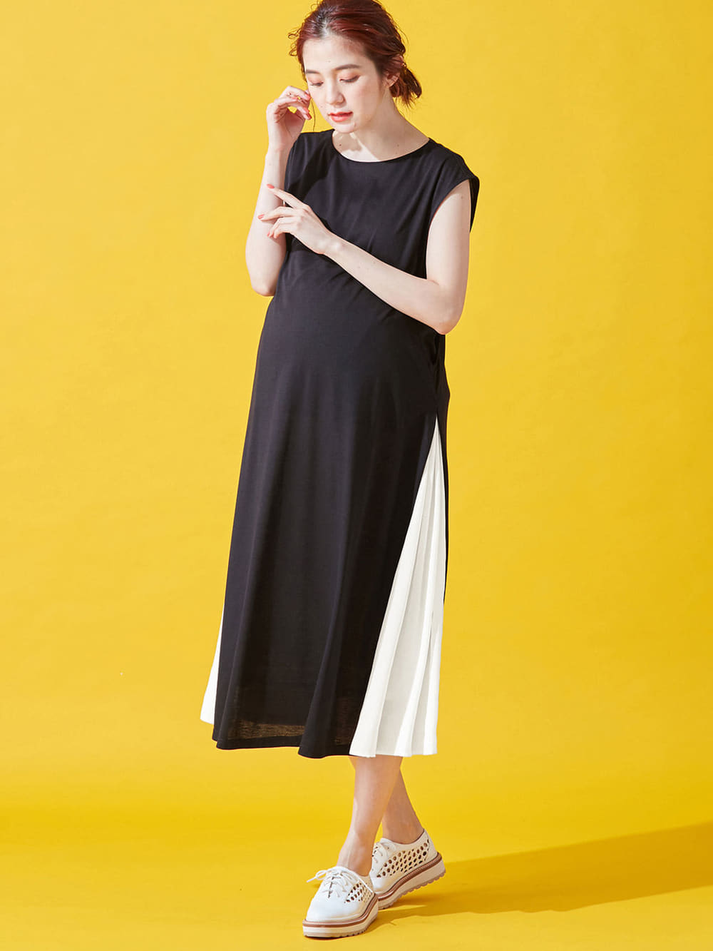 授乳口付 レイヤード配色ワンピース エンジェリーベ マタニティウェア 授乳服通販 エンジェリーベ 公式