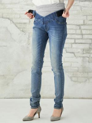 マタニティ パンツ|【産前産後対応】骨盤快適ハイストレッチスキニーデニムVパンツ【出産後も長く使える】