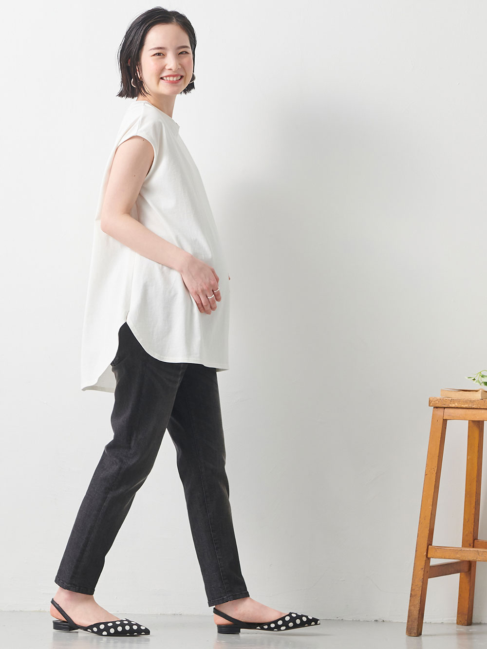 マタニティ パンツ|【産前産後対応】ハイストレッチデニムテーパードパンツ【出産後も長く使える】