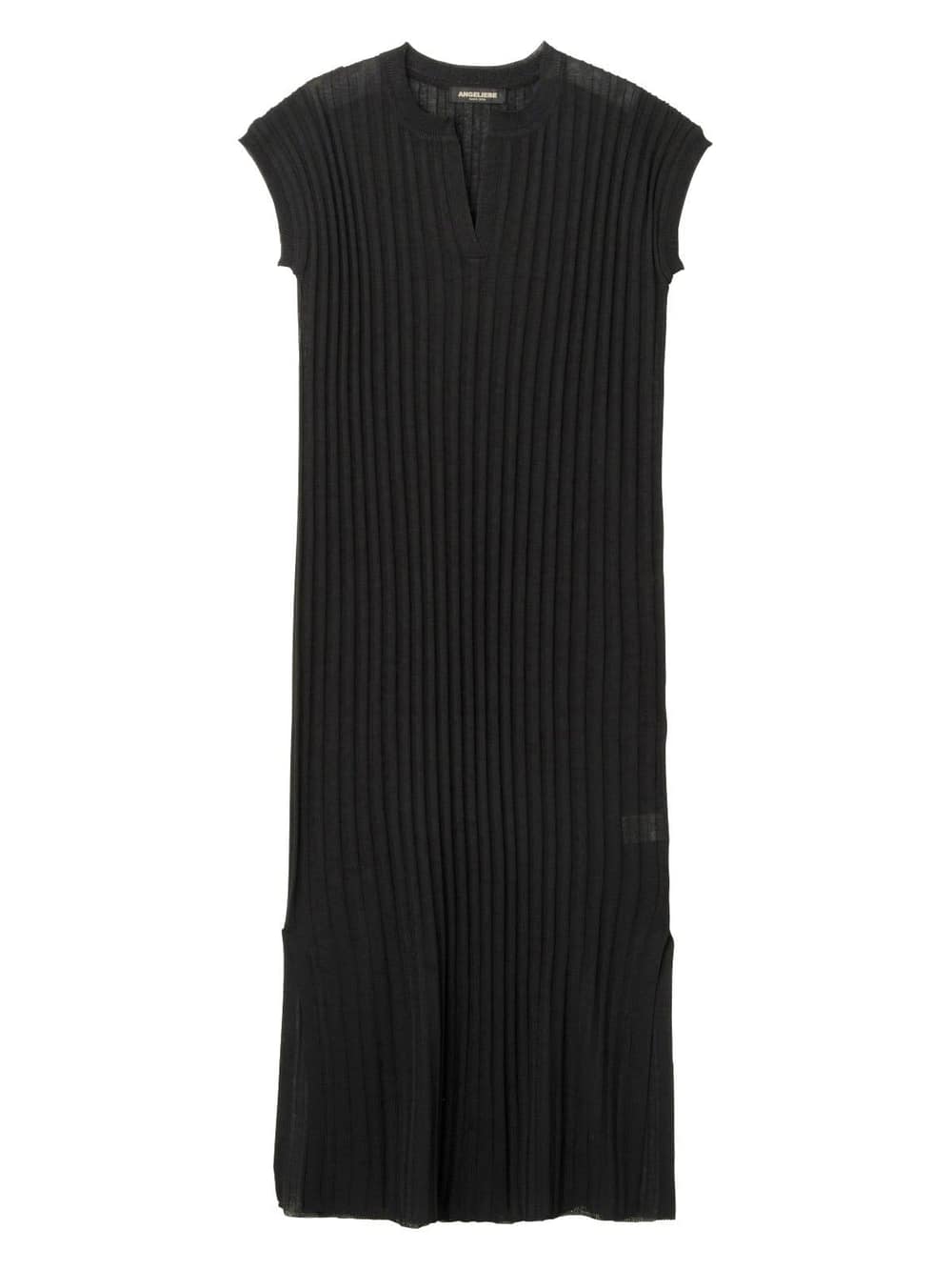 マタニティ ワンピース|【マタニティ・授乳服】キーネックリブニットワンピース【出産後も長く使える】|ブラック