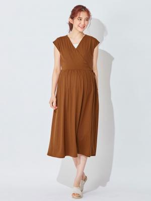 マタニティ ワンピース|2WAYラップロングワンピース　マタニティ・授乳服【出産後も長く使える】|ブラウン