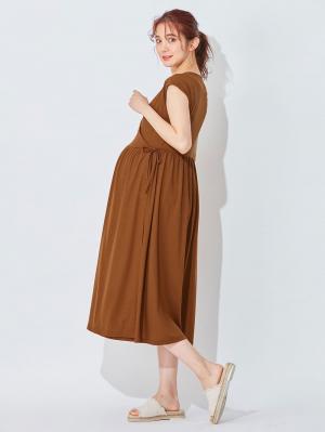 マタニティ ワンピース|2WAYラップロングワンピース　マタニティ・授乳服【出産後も長く使える】|ブラウン