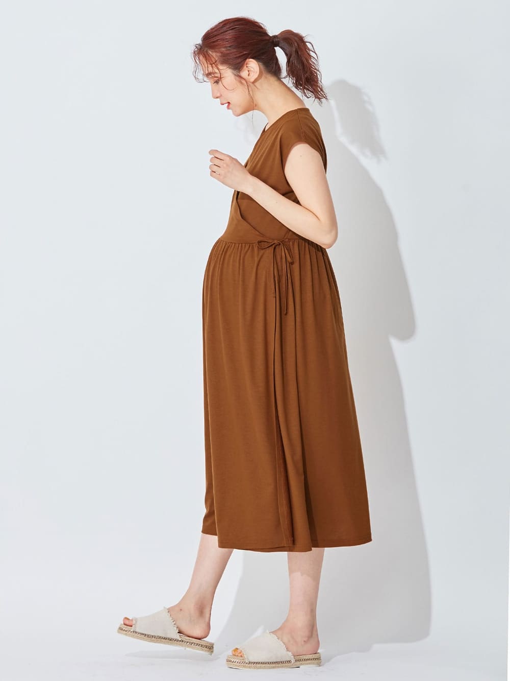 マタニティ ワンピース|2WAYラップロングワンピース　マタニティ・授乳服【出産後も長く使える】|ブラウン