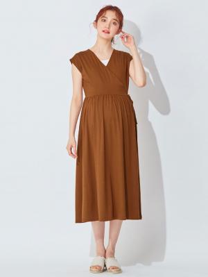 マタニティ ワンピース|2WAYラップロングワンピース　マタニティ・授乳服【出産後も長く使える】|ブラウン