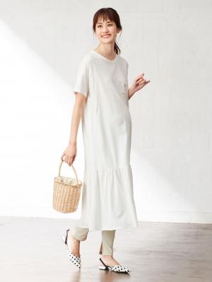 マタニティ ワンピース|裾ギャザーワンピース マタニティ・授乳服【出産後も長く使える】|オフ