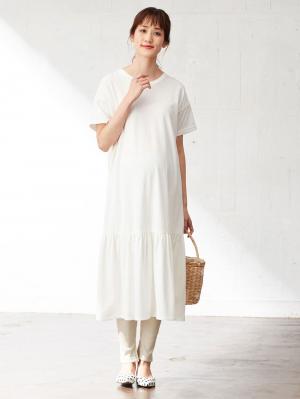 マタニティ ワンピース|裾ギャザーワンピース マタニティ・授乳服【出産後も長く使える】|オフ