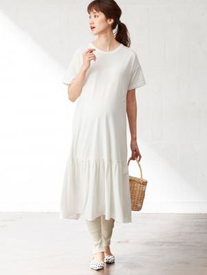 マタニティ ワンピース|裾ギャザーワンピース マタニティ・授乳服【出産後も長く使える】|オフ