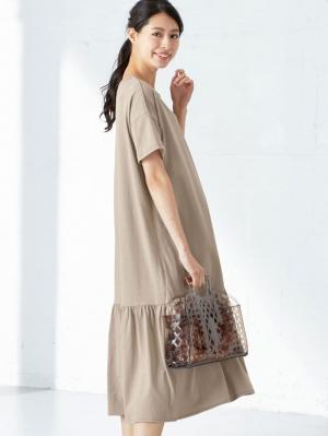 マタニティ ワンピース|裾ギャザーワンピース マタニティ・授乳服【出産後も長く使える】|グレージュ