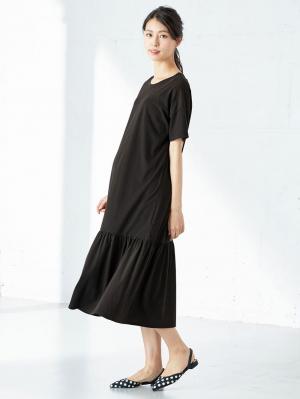 マタニティ ワンピース|裾ギャザーワンピース マタニティ・授乳服【出産後も長く使える】|ブラック