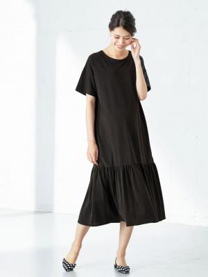 マタニティ ワンピース|裾ギャザーワンピース マタニティ・授乳服【出産後も長く使える】|ブラック