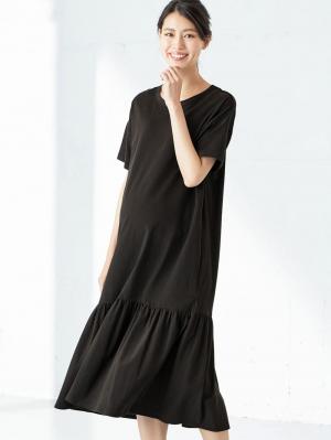 マタニティ ワンピース|裾ギャザーワンピース マタニティ・授乳服【出産後も長く使える】|ブラック