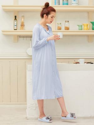 マタニティ パジャマ・ルームウェア|【授乳口付】【セット】ネグリジェガウン×キャミソールセット|サックス