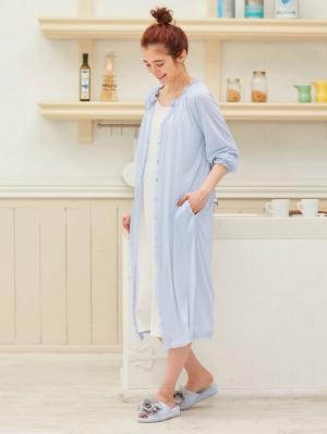 マタニティ パジャマ・ルームウェア|【授乳口付】【セット】ネグリジェガウン×キャミソールセット|サックス