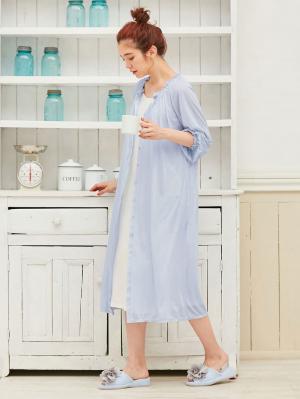 マタニティ パジャマ・ルームウェア|【授乳口付】【セット】ネグリジェガウン×キャミソールセット|サックス