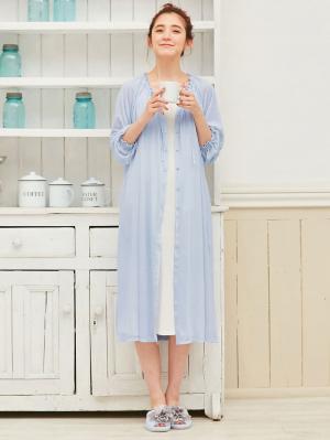 マタニティ パジャマ・ルームウェア|【授乳口付】【セット】ネグリジェガウン×キャミソールセット|サックス