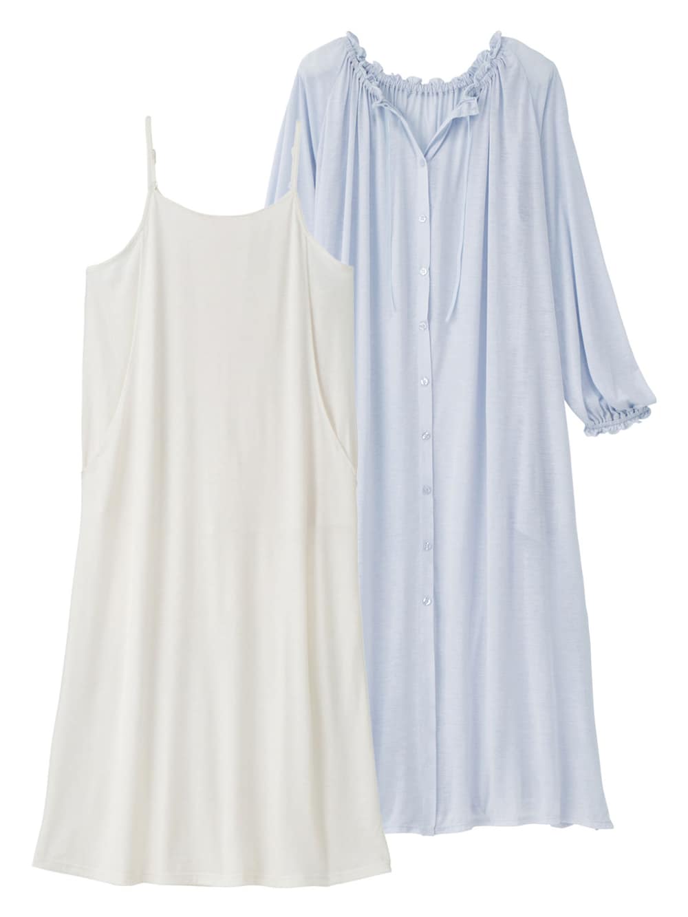 マタニティ パジャマ・ルームウェア|【授乳口付】【セット】ネグリジェガウン×キャミソールセット|サックス