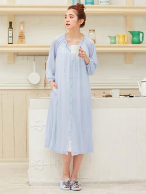 マタニティ パジャマ・ルームウェア|【授乳口付】【セット】ネグリジェガウン×キャミソールセット|サックス