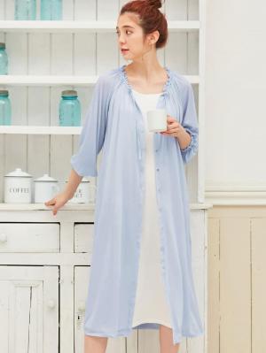 マタニティ パジャマ・ルームウェア|【授乳口付】【セット】ネグリジェガウン×キャミソールセット|サックス