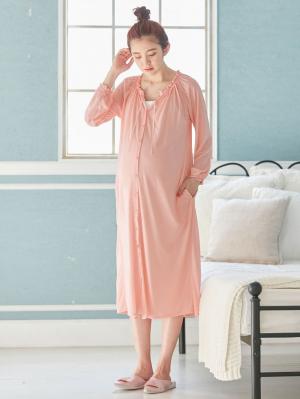 マタニティ パジャマ・ルームウェア|【授乳口付】【セット】ネグリジェガウン×キャミソールセット|ペールピンク