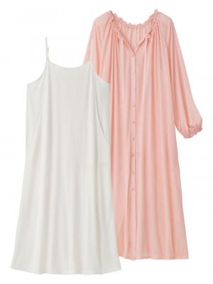 マタニティ パジャマ・ルームウェア|【授乳口付】【セット】ネグリジェガウン×キャミソールセット|ペールピンク