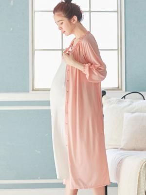 マタニティ パジャマ・ルームウェア|【授乳口付】【セット】ネグリジェガウン×キャミソールセット|ペールピンク