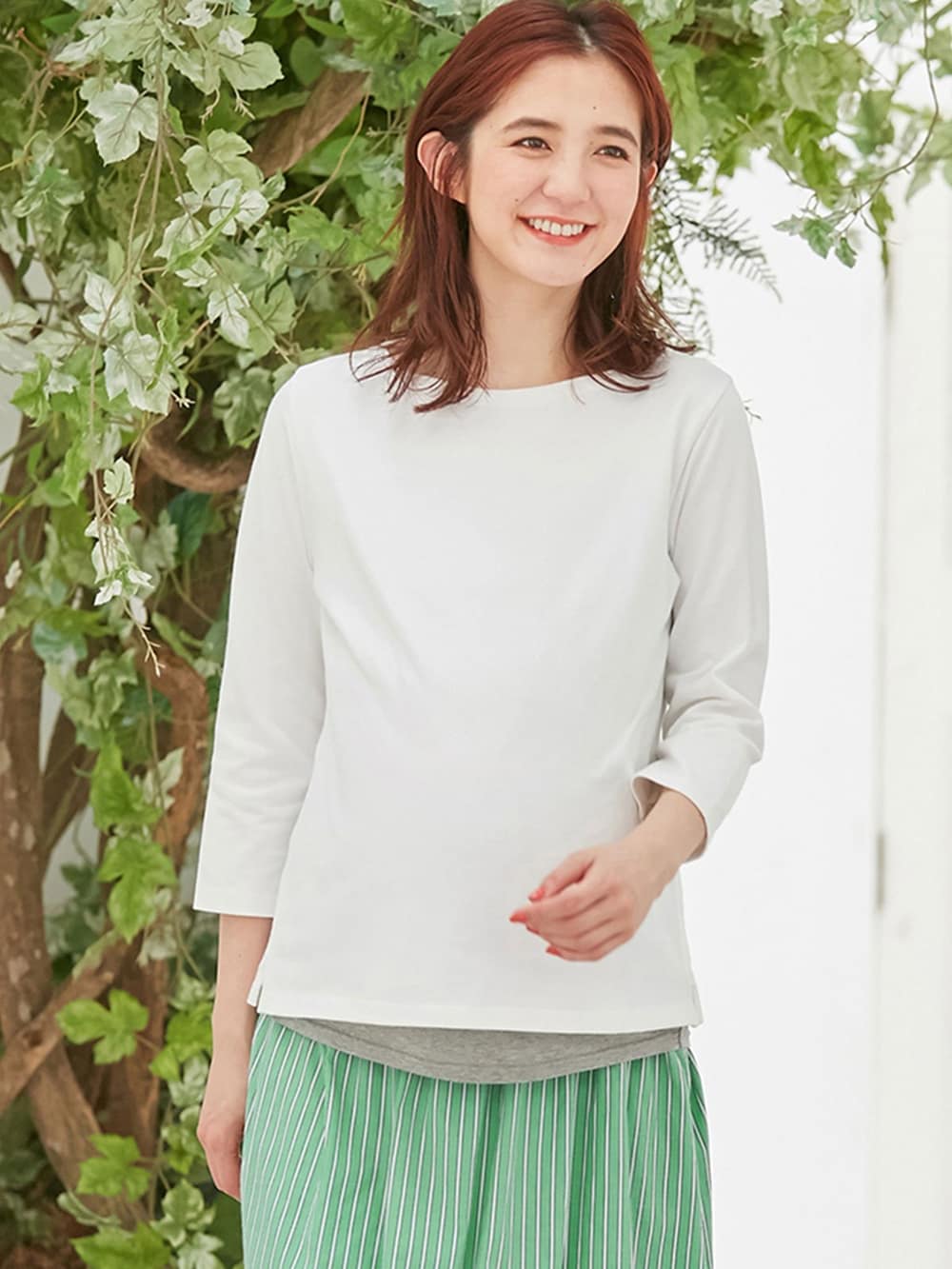 マタニティ トップス | 【出産後も長く使える】【親子コーデ可】七分袖バスクTシャツ マタニティ・授乳服 ｜マタニティウェア・授乳服通販｜  エンジェリーベ 公式