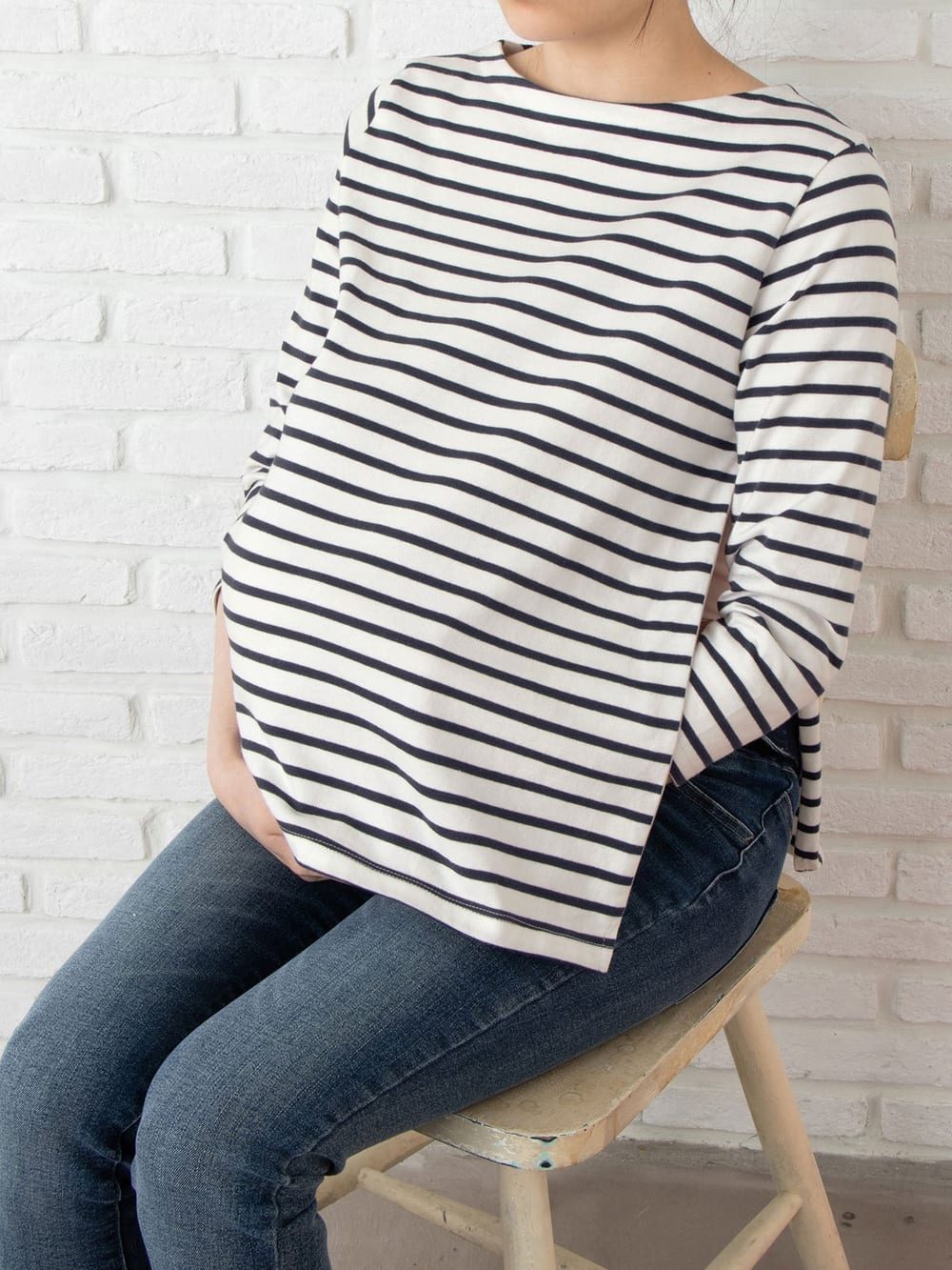 マタニティ トップス|七分袖バスクTシャツ　マタニティ・授乳服【出産後も長く使える】