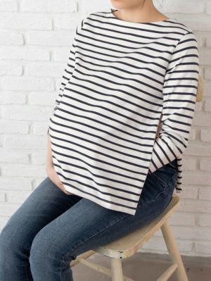マタニティ トップス|七分袖バスクTシャツ　マタニティ・授乳服【出産後も長く使える】