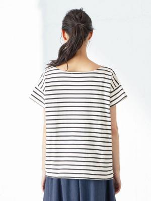 マタニティ トップス|半袖ボートネックバスクTシャツ　マタニティ・授乳服【出産後も長く使える】