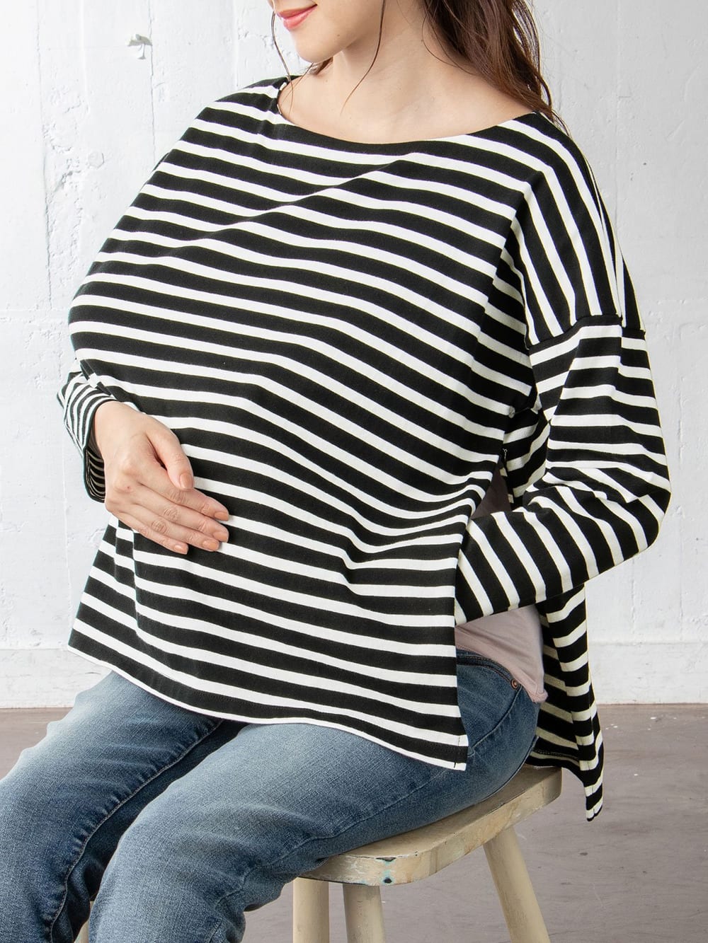 マタニティ トップス|【親子コーデ可】長袖ビックシルエットバスクTシャツ　マタニティ・授乳服【出産後も長く使える】