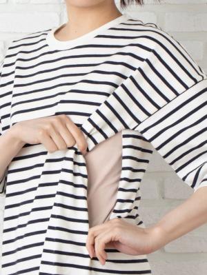 マタニティ ワンピース|【親子コーデ可】半袖ビックシルエットバスクワンピース マタニティ・授乳服【出産後も長く使える】