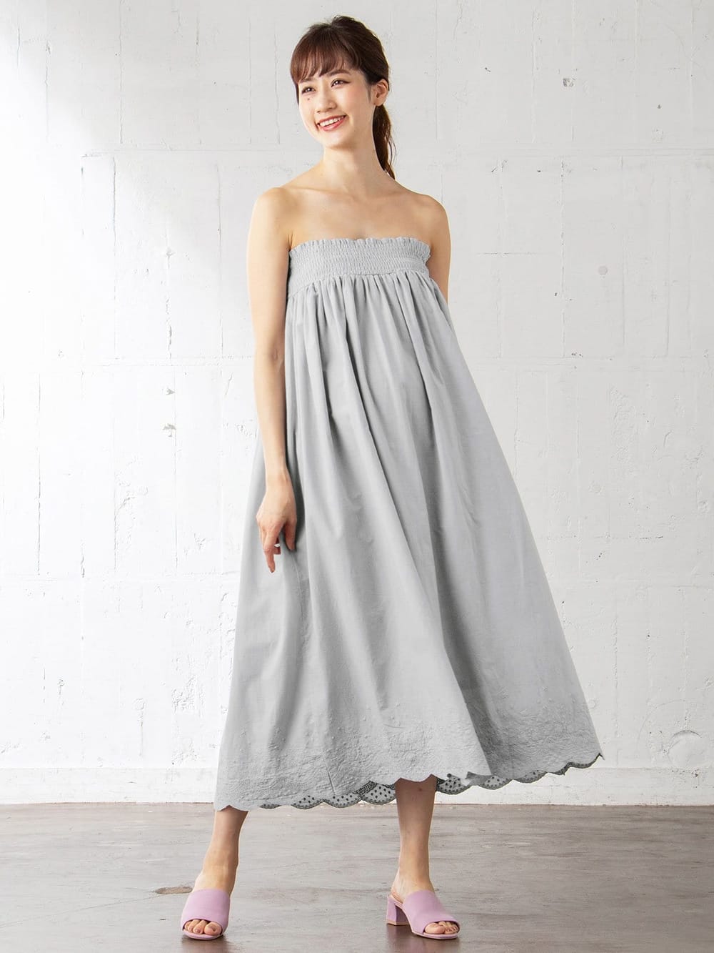 マタニティ ワンピース|【マタニティ・授乳服】【親子コーデ可】3WAYスカラップレースシャーリングワンピース【出産後も長く使える】