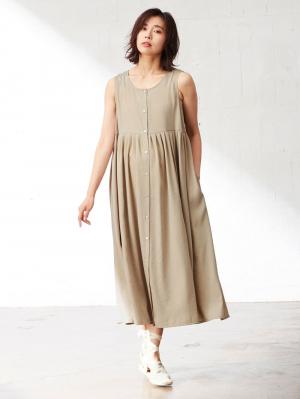 マタニティ ワンピース|【マタニティ・授乳服】リネンライク3WAYワンピース【出産後も長く使える】|ベージュ