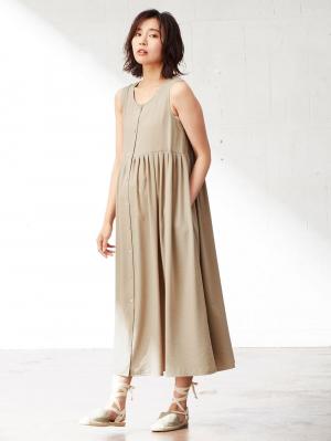 マタニティ ワンピース|【マタニティ・授乳服】リネンライク3WAYワンピース【出産後も長く使える】|ベージュ