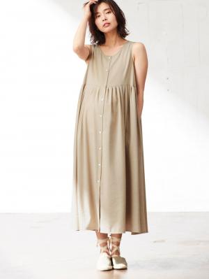 マタニティ ワンピース|【マタニティ・授乳服】リネンライク3WAYワンピース【出産後も長く使える】|ベージュ