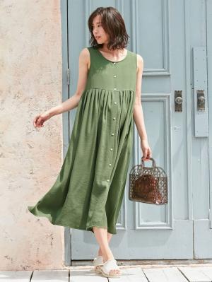 マタニティ ワンピース|【マタニティ・授乳服】リネンライク3WAYワンピース【出産後も長く使える】|カーキ