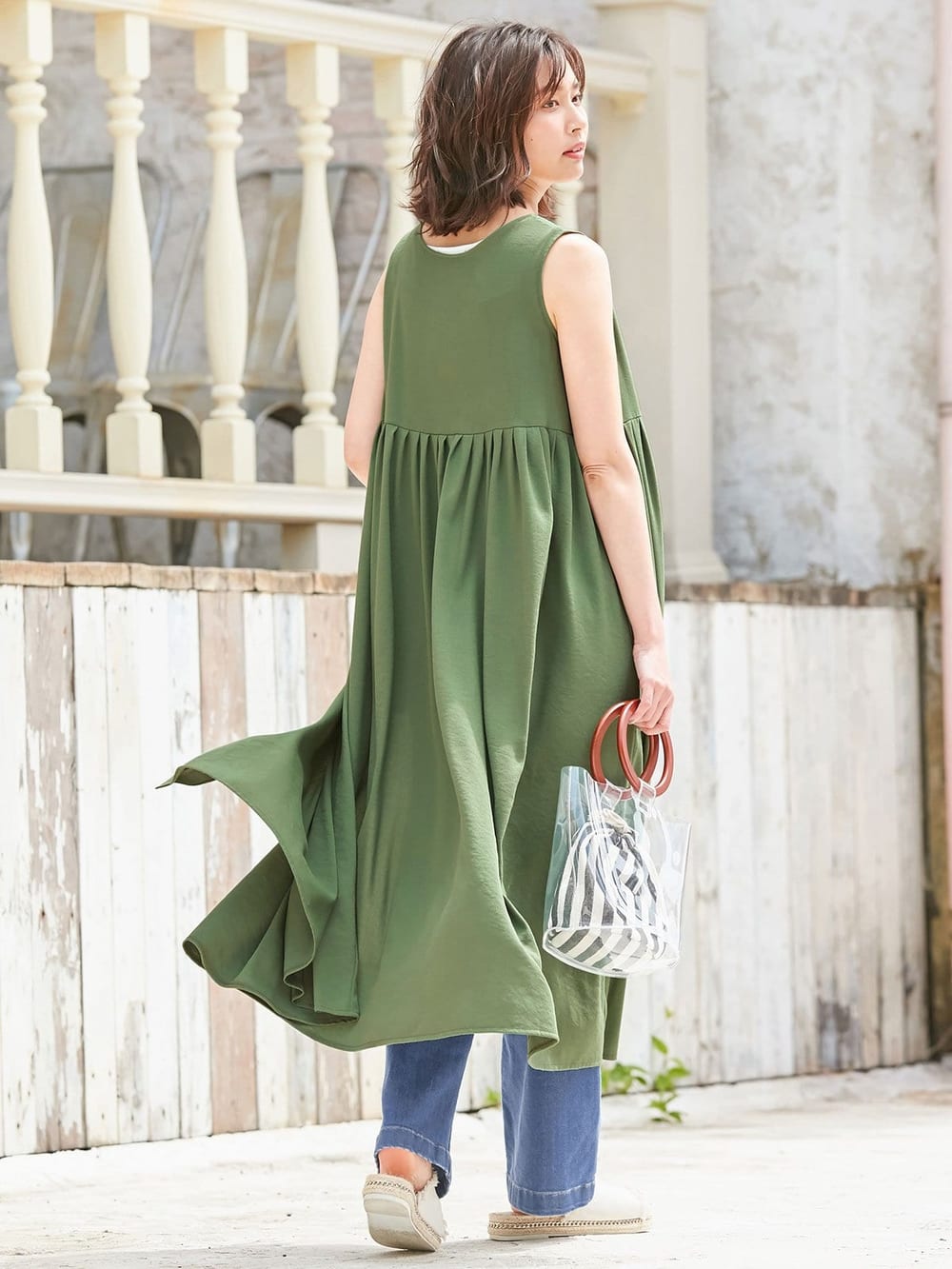 マタニティ ワンピース|【マタニティ・授乳服】リネンライク3WAYワンピース【出産後も長く使える】|カーキ