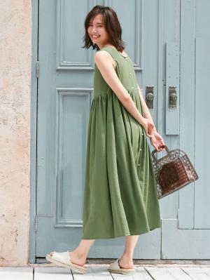 マタニティ ワンピース|【マタニティ・授乳服】リネンライク3WAYワンピース【出産後も長く使える】|カーキ