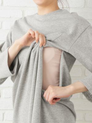 アウトレット|裏毛ポケット付Tワンピース　マタニティ・授乳服【出産後も長く使える】