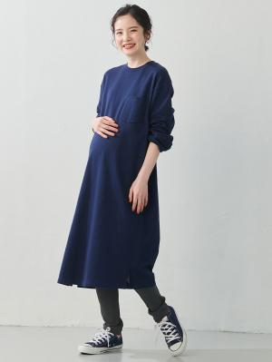 アウトレット|裏毛ポケット付Tワンピース　マタニティ・授乳服【出産後も長く使える】