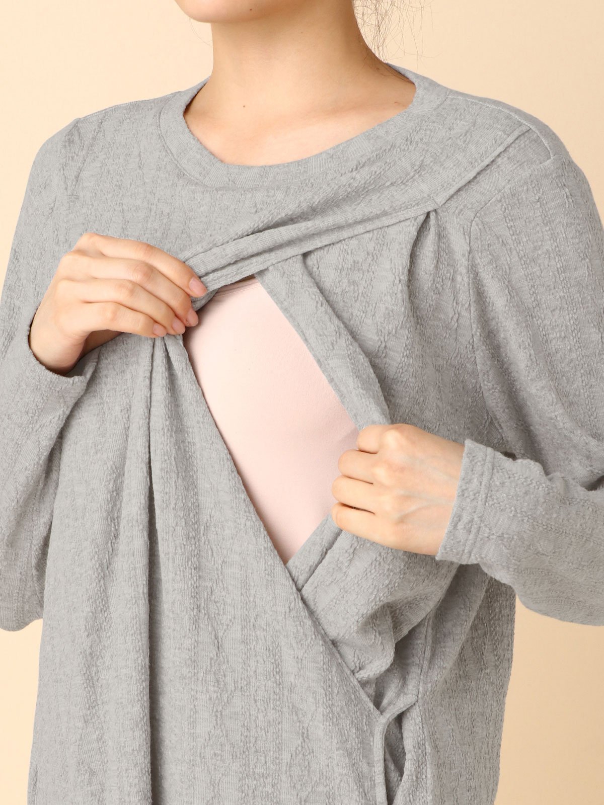 マタニティ パジャマ・ルームウェア|【授乳口付】ジャガードロングワンピネグリジェ