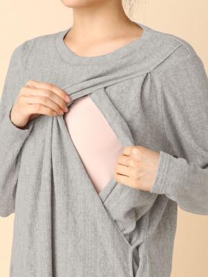 マタニティ パジャマ・ルームウェア|【授乳口付】ジャガードロングワンピネグリジェ