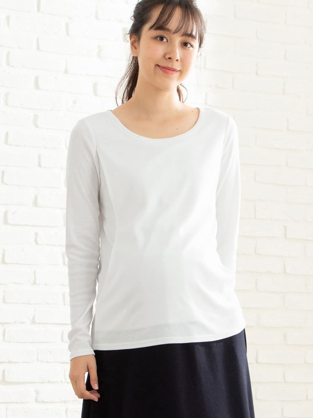 授乳口付 綿混やわらかフライスラウンドネックtシャツ マタニティウェア 授乳服通販 エンジェリーベ 公式