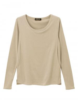 マタニティ トップス|綿混やわらかフライスラウンドネックTシャツ　マタニティ・授乳服【出産後も長く使える】|グレージュ