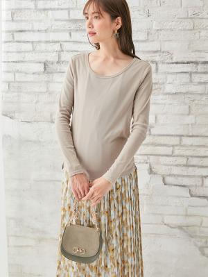 マタニティ トップス|綿混やわらかフライスラウンドネックTシャツ　マタニティ・授乳服【出産後も長く使える】|グレージュ
