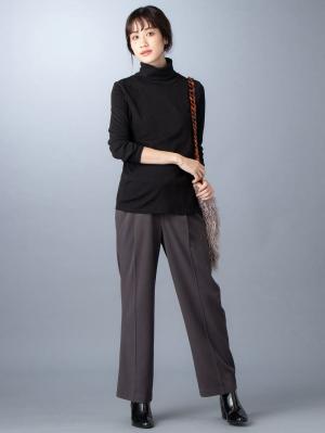 マタニティ トップス|綿混やわらかフライスタートルネックTシャツ　マタニティ・授乳服【出産後も長く使える】|ブラック