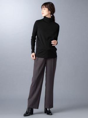 マタニティ トップス|綿混やわらかフライスタートルネックTシャツ　マタニティ・授乳服【出産後も長く使える】|ブラック