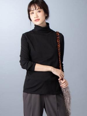 マタニティ トップス|綿混やわらかフライスタートルネックTシャツ　マタニティ・授乳服【出産後も長く使える】|ブラック